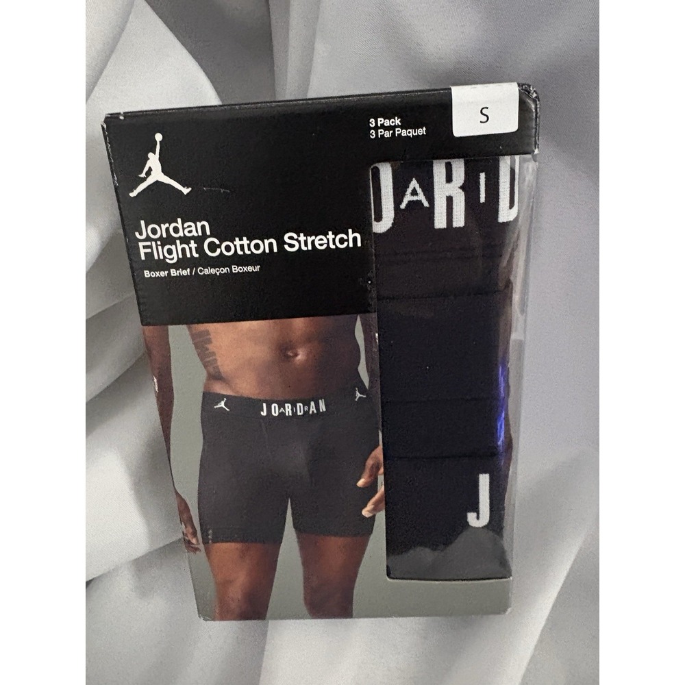 NEW Jordan Flight Cotton Stretch Boxer Briefs 3-Pack Black Mens Size Small 28-30